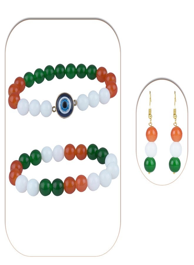 JFL - Jewellery for Less Combo of Tri Color Stretchable Bracelets With Earring Handcrafted for Independence Day/Republic Day Girls & Women - Image 5